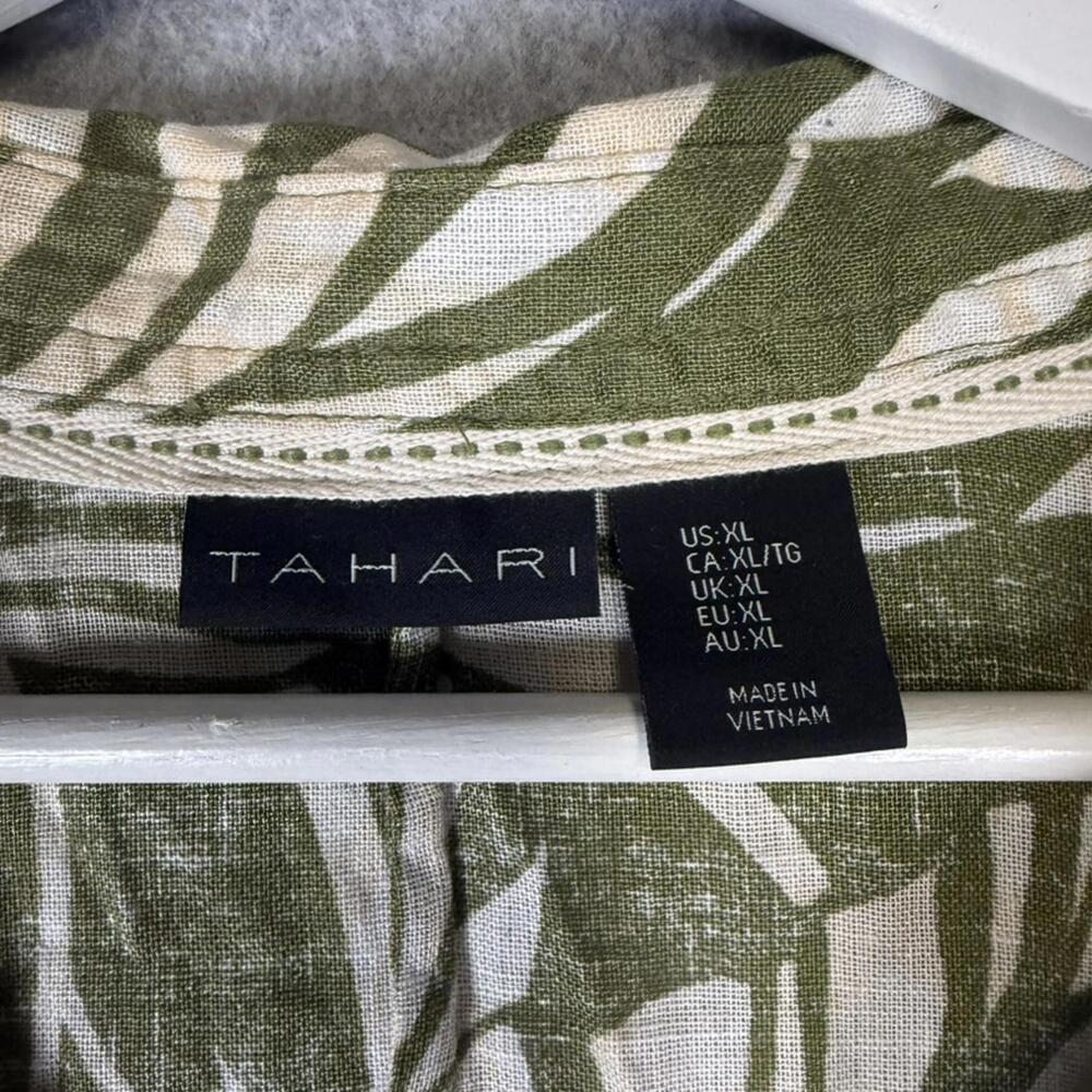 Tahari Linen Green and White Leaf Print Midi Dress Linen Blend Women's Size XL - Picture 4 of 8